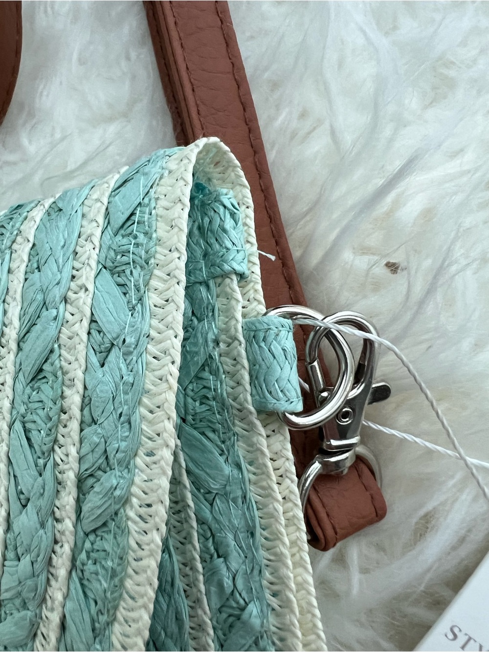 Mint Braided Crossbody 3-way Bag with Tan Strap - Picture 2 of 6